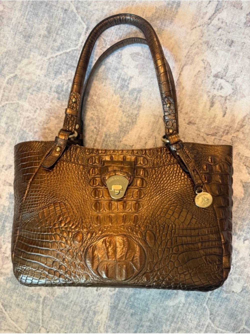 Brahmin Croc-Embossed Shoulder Tote in Chestnut Brown